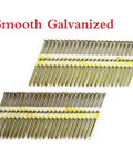 Three Inch Framing Nails For Tough Wood Framing Jobs, 21 Degree EG Smooth Shank Plastic Collated Nails For Framing Nailer, 3 X.131 Inch, 1500 Count Heavy Duty Framing Projects Jobsite Ready displayed with smooth galvanized finish