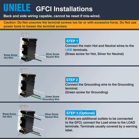 Installation steps for 10 Pack Outdoor Weather-Resistant 20 Amp GFCI Receptacle Outlet With Wall Plate LED Status Indicator.