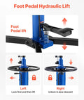 Beefed-Up Hydraulic Transmission Jack, 1660 Lbs Capacity with foot pedal and telescoping lift in blue, control details shown