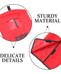 Rugged Outdoor Fire Extinguisher Cover With Quick Install Mount And Inspection Tag Pocket in red material, close-up view