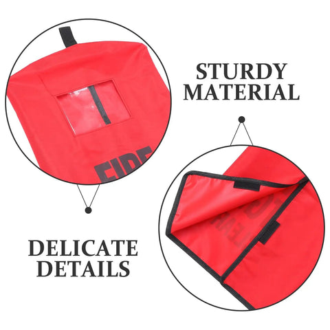 Rugged Outdoor Fire Extinguisher Cover With Quick Install Mount And Inspection Tag Pocket in red material, close-up view