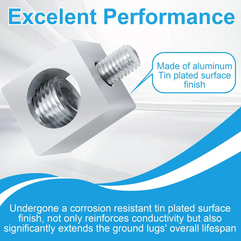 Close-up of Heavy Duty 250 MCM Aluminum Ground Lug with tin-plated finish, highlighting excellent performance and durability.