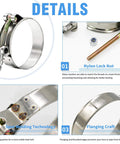 12 Piece Peromi T Bolt Radiator Hose Clamp Set Heavy Duty Stainless Steel Clamps In Six Sizes From Three Quarter Inch To Two Inch For Turbo Intercooler And Intake Hoses Working Range Twenty Eight To Sixty Four Millimeters showing close-up on clamps, lock nut, welding, flanging details.