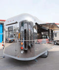 Fully Equipped Compact Concession Food Trailer Mobile Kitchen For Street Vending Hot Dog Coffee Cart with opened serving hatch.