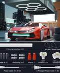 Hexagon Garage Lights LED 25 Pack 220W 26400LM 6500K Daylight White Ceiling Lighting installed in a garage with red car