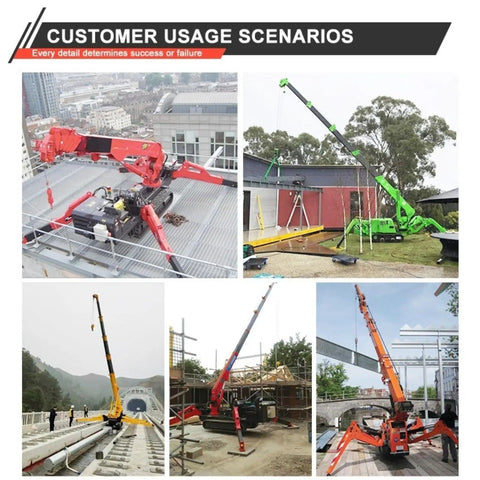 Portable Mini Crawler Crane Delivers Killer Lifting Power Up To 5 Ton Capacity With Smooth Wireless Remote Control in use at various job sites.