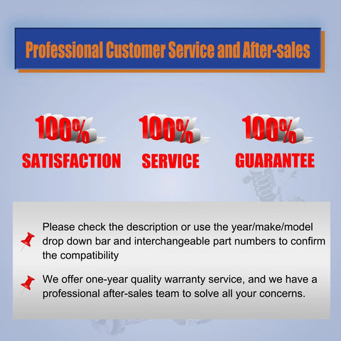 Customer service and after-sales notice with 100% satisfaction, service, and guarantee promises.