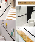 Matte Black Industrial Pipe Stair Handrail crafted for indoor and outdoor use in various settings including stairs and bathrooms.