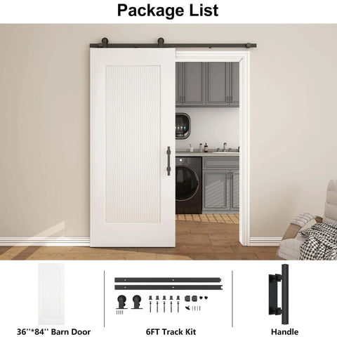 36x84 Reeded White Primed Sliding Barn Door With Matte Black 6ft Hardware Kit Built Tough For Closets And Living Spaces