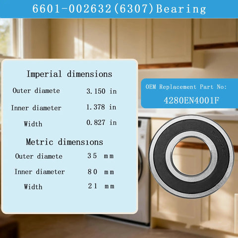 Tub Washer Bearing And Seal Kit With Front Seal 4280EN4001F And Rear Bearing 4280EN4001G Easy Tool Free Install For Quieter, Smoother Laundry Day And Fewer Noises, bearing dimensions image