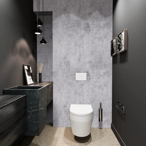 Textured Cement Countertop Contact Paper Peel And Stick Grey Concrete Vinyl Film in modern bathroom setting
