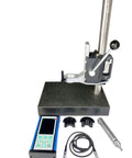 Portable Ultrasonic Hardness Tester With Sturdy Test Stand And Fine Probe 1kgf Load on a granite base with accessories.