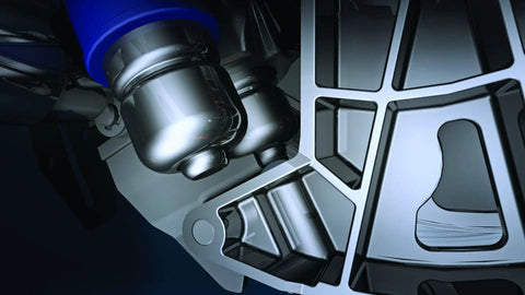 Close-up of dual activation cartridge unit with two single shot cylinders for two activations, compatible with most standard 10 inch fine finish saws.