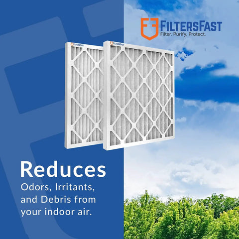 Actual Size 29.5 Inch By 35.5 Inch By 1.75 Inch Pleated Air Filter MERV 11 For Your Home HVAC Setup Fits 30 By 36 By 2 2 Inch Furnace Filter Six Pack Made In The USA, shown with trees and sky background, highlighting air quality improvement.