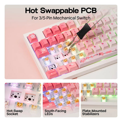 Level Up Your Desktop Rig With This Full Size Mechanical Keyboard Featuring A Built In Display And Tuning Dial 104 Keys showing hot swappable PCB and key switches.