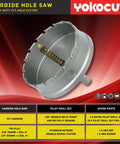 Front view of 3-inch carbide hole saw with pilot drill bit and central spring, YOKOCUT metal cutting tool