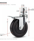Heavy Hitter 5 Inch Scaffold Caster Wheel With 1 Inch Round Stem Toggle Pin dimensions including tread width and height.