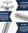 Top Pick 50 Pcs Of 1/4-20 X 1-1/4 Inch Stainless Steel Flanged Hex Bolts, Premium Grade 304 Heavy Duty Screws showcasing hex head design and clear threads.
