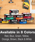 8 3M Multi-Use Colored Duct Tape rolls in assorted colors on a wood workbench; 1.88 in by 20 yd