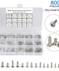 Ultra Tiny M1 Micro Screws Kit For Electronics Repair And Diy 800 Pieces Includes M1x2mm M1x2.5mm M1x3mm M1x4mm M1.2x2.5mm And More Phillips Pan Head Mini Screws In Nickel Plated Carbon Steel With 16 Styles In Plastic Box displayed open with screws visible