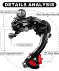 RD-TZ500 6/7 Speed Rear Derailleur Direct Mount for Mountain and Road Bikes with 11T Guide Pulley and labeled components
