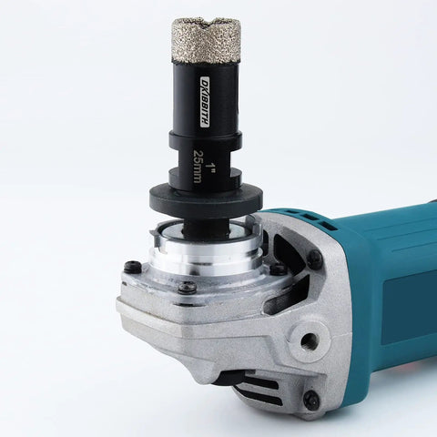 1 Inch Dry Diamond Core Drill Bit For Tile And Concrete - Pro Grade Vacuum Brazed Hole Saw For Porcelain Ceramic Granite Brick Concrete With 5/8-11 Thread To 3/8 Inch Hex Shank Adapter, Black attached to power tool.