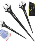 4 Piece Adjustable Spud Wrench Set With Gloves For Heavy Duty Worksite Use, 10 Inch, 12 Inch And 16 Inch Crescent Plumbers Wrenches