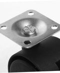 Badass Smooth Rolling Swivel Caster Wheels With Locking Brakes For Couches Tables And Home Appliances Tough Black Plastic Metal Frame Effortless 360 Spin Four Piece Kit close-up of metal plate mount on plastic wheel.