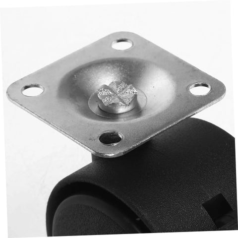 Badass Smooth Rolling Swivel Caster Wheels With Locking Brakes For Couches Tables And Home Appliances Tough Black Plastic Metal Frame Effortless 360 Spin Four Piece Kit close-up of metal plate mount on plastic wheel.