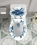 Elongated Toilet Seat Quiet Close Quick Release Bathroom with floral design, 14.5" x 18.5" round toilet seat.