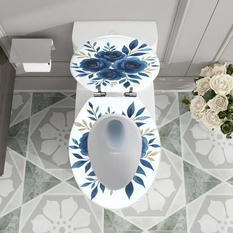 Elongated Toilet Seat Quiet Close Quick Release Bathroom with floral design, 14.5" x 18.5" round toilet seat.