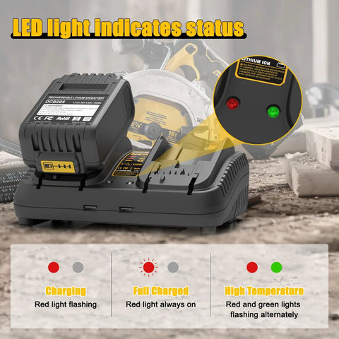 DCB102BP Replacement Charger For DeWalt 20V Max Dual Battery Charging Station with LED status indicators and Li-Ion batteries