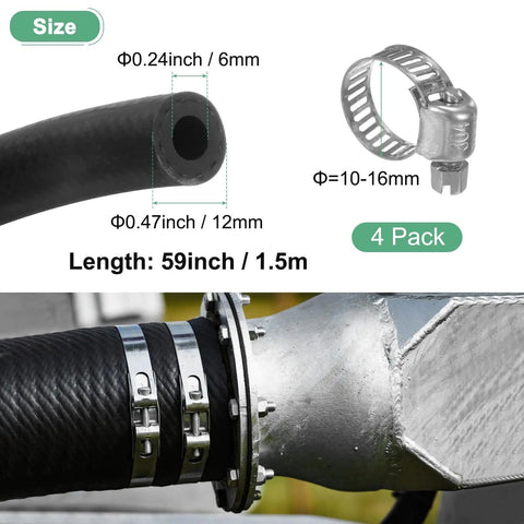 Beefy NBR Fuel Line Hose With 6Mm ID And 12Mm OD 4.9 Ft High Pressure Heat Resistant with clamps attached to engine