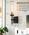 Plug And Play Wireless Wall Sconces With Smart Remote Control And Massive 10000Mah Battery Dimmable Rechargeable Lighting Set Of Two Sleek Black And Gold Fixtures dimensions with 15.4 in height