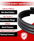 All In One Fuel Line Hose Kit For Gas And Diesel Systems Five Foot Set With Six ID Sizes And Twenty Clamps Made From Durable NBR Rubber Rated At 300 PSI showing specifications