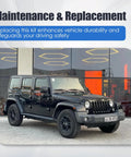 Jeep Wrangler JK parked outdoors, highlighting Rear Axle Bearing And Seal Kit For Jeep Wrangler JK JKU 2007 To 2017 3.6L 3.8L V6 Engine, Axle Shaft Seal Retainer Replaces 68003270AA 83503077 68499023AA 68008523AA, Beefed Up Heavy Duty Replacement installation benefits.