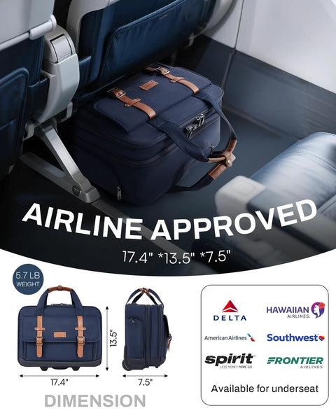 Rolling Laptop Bag For Men And Women 16 Inch Waterproof Wheeled Briefcase With Locking Main And Computer Compartments underseat