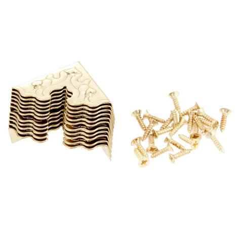 10 Pcs Badass Gold Metal Embossed Corner Protectors Covers For Photo Frames And Craft Boxes Premium Iron Heavy Duty Guards Smooth Finish Sturdy Mini Size Protection Kit with screws.