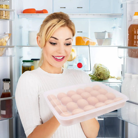Two Pack Covered Egg Holder Set Clear Stackable Egg Trays For Refrigerator Each Tray Holds 24 Eggs Total 48 Eggs Durable Plastic Storage Keeps Eggs Fresh And Organized For Deviled Eggs And Meal Prep