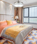 Retractable Ceiling Fan With Light And Bluetooth Speaker, Silent Motor LED Chandelier Style in modern bedroom.