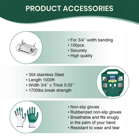 Stainless Steel Strapping Banding Kit With Ratchet Tensioner And Cutting Tool For Three Quarters Inch By One Hundred Feet Of 304