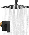 Shower Faucet Set And Handle Kit Single Function Ceiling Mount Rainfall Shower System With 12 Inch Square Matte Black Shower Head Rough In Valve And Male Threads