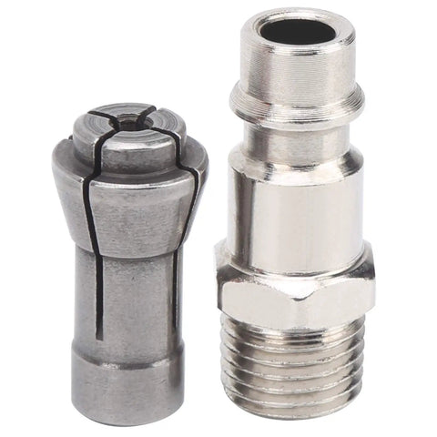 Heavy Duty Pneumatic Air Die Grinder With Straight Shaft And 20000 RPM accessories, metal coupler and fitting for air tool connections.
