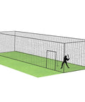 Heavy Duty Batting Cage Net For Baseball And Softball, Knotless PE Netting, Fully Enclosed Backyard Hitting Cage, Weatherproof Outdoor Baseball Netting, 53.2 x 12 x 12 Feet, Pro Grade Practice Net displayed in a backyard setup with silhouette batter