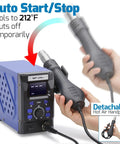 Pro Grade Hot Air Rework Station With Detachable Soldering Gun, 4 Preset Channels, Digital LED Display, held in hands.