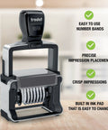 Heavy Duty Eight Band Self Inking Number Stamp With Slick Stainless Steel Dials And Killer Bold Black Ink for batch coding, showing easy-to-use number bands.