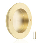 4 Pack Solid Brass Finger Pulls For Sliding Doors And Cabinets, 2 1/8 Inch Flush Recessed Round Cup Pulls In Brushed Gold