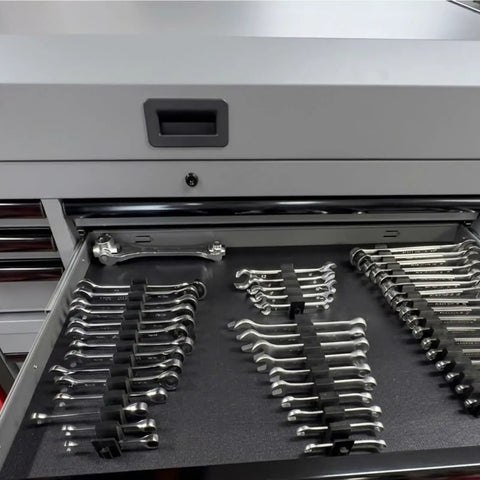 Modular Wrench Holder Organizer Rack For Garage And Workshop shown in open drawer