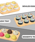 Organic Bamboo Deviled Egg Platter Featuring Six Secure Grid Wells For Fridge Storage And Kitchen Countertop Use with deviled eggs.