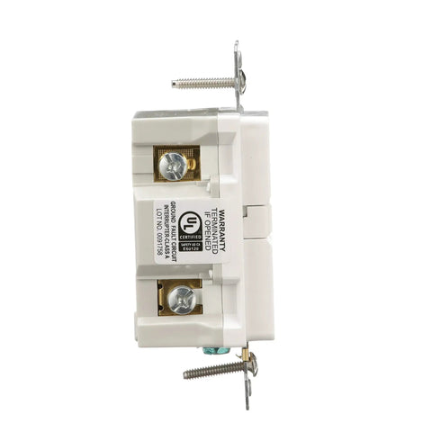 Side view of GFCI Self Test 15A 125V Tamper Resistant Duplex Receptacle With Standard Size Wallplate White Plug And Play